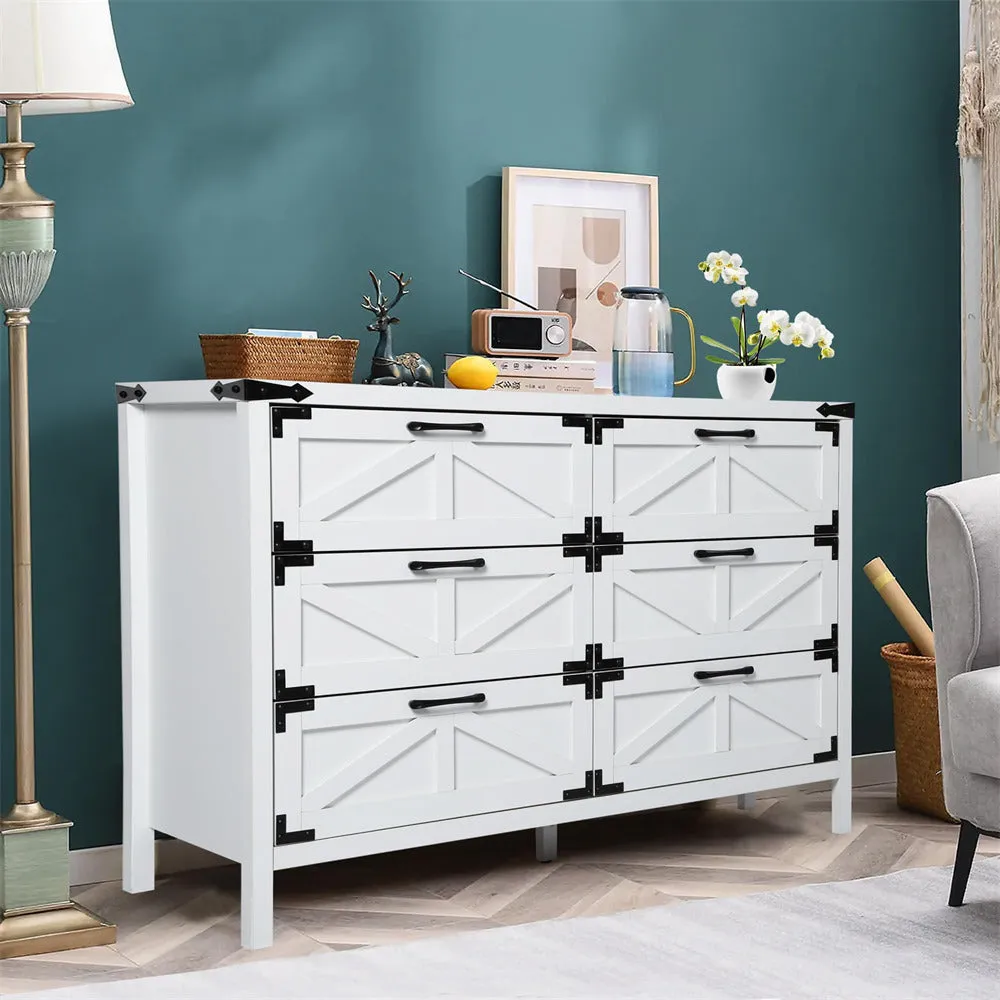 Modern Farmhouse 6 Drawers Dresser Wide Wood Rustic Chest of Drawers