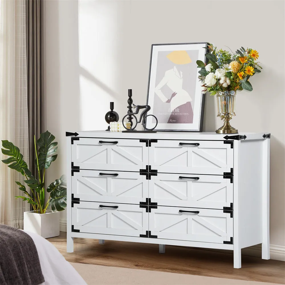 Modern Farmhouse 6 Drawers Dresser Wide Wood Rustic Chest of Drawers