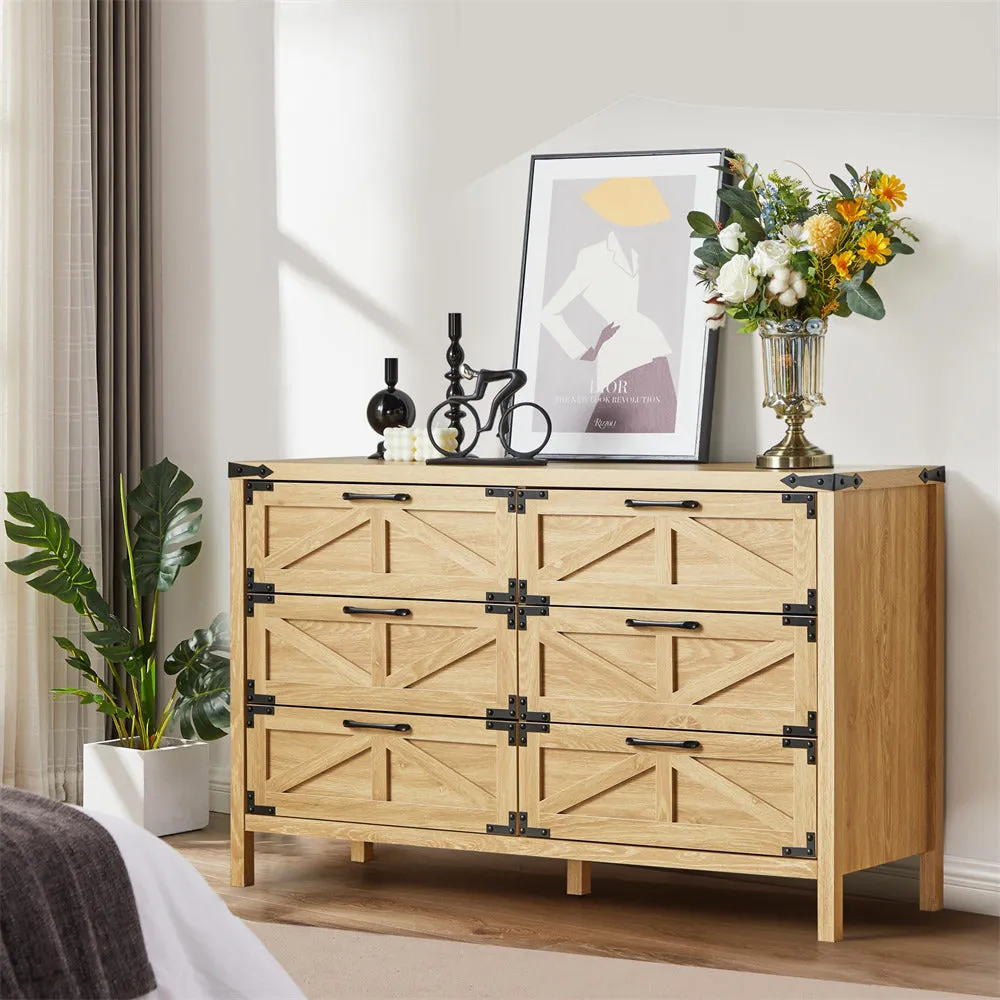 Modern Farmhouse 6 Drawers Dresser Wide Wood Rustic Chest of Drawers