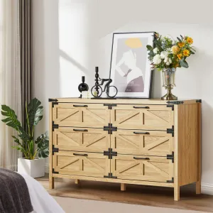 Modern Farmhouse 6 Drawers Dresser Wide Wood Rustic Chest of Drawers