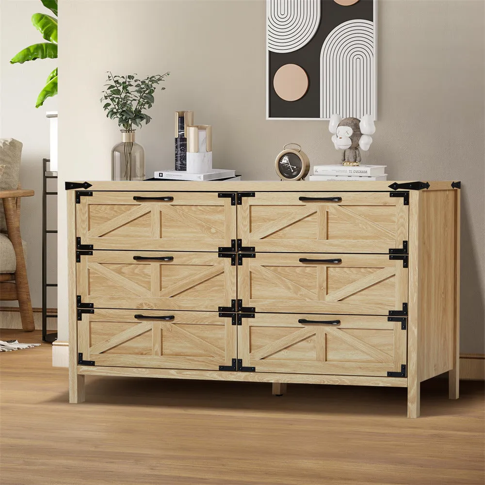 Modern Farmhouse 6 Drawers Dresser Wide Wood Rustic Chest of Drawers