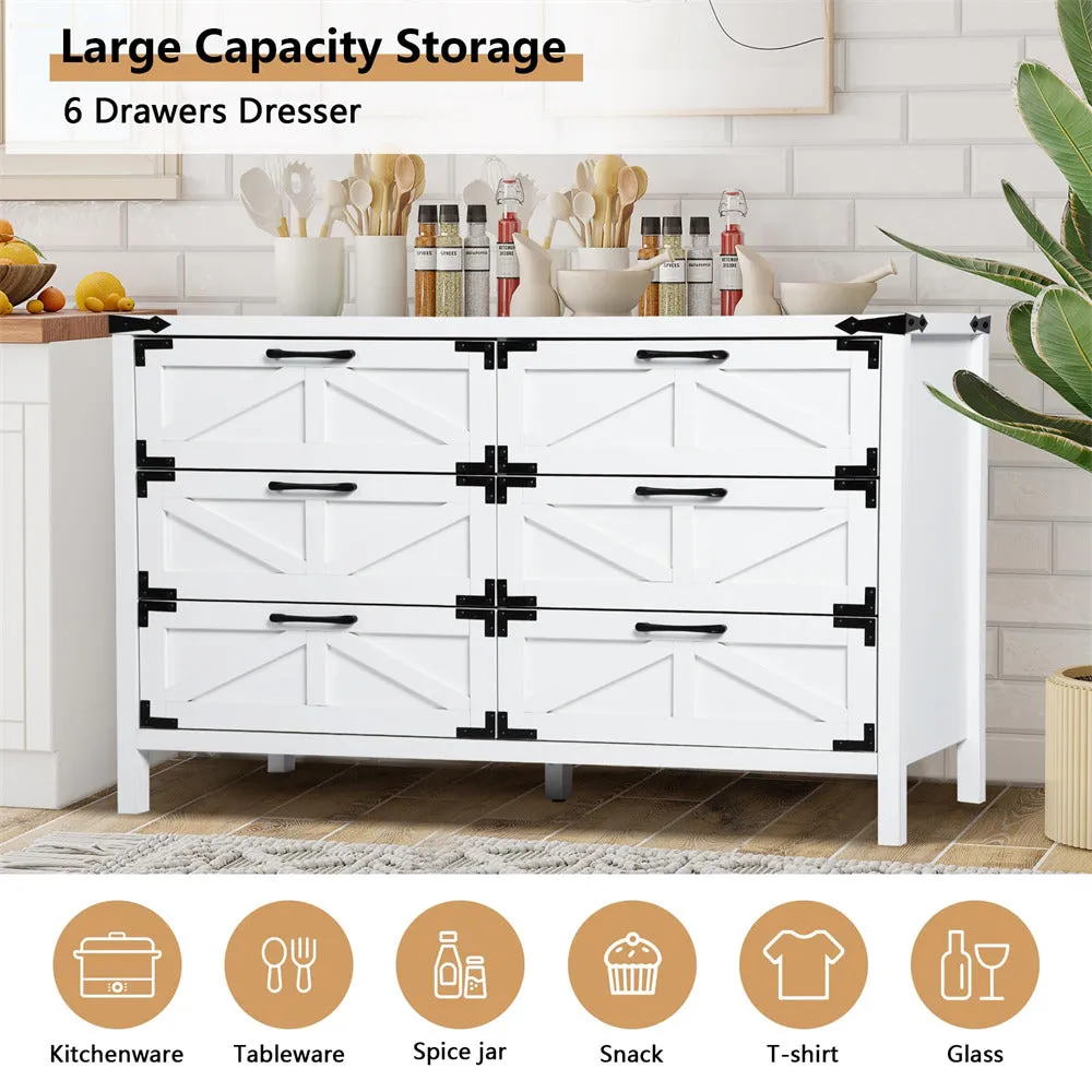 Modern Farmhouse 6 Drawers Dresser Wide Wood Rustic Chest of Drawers