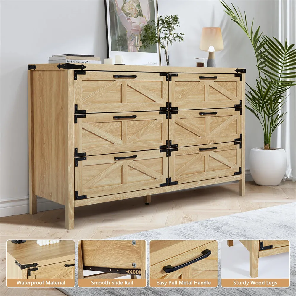 Modern Farmhouse 6 Drawers Dresser Wide Wood Rustic Chest of Drawers