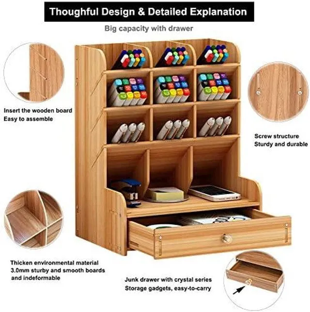 Multi-Function Wooden Desktop Organiser