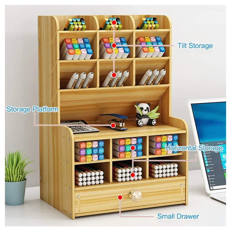 Multi-Purpose 19 Piece Wooden Office And Study Stationery Organizer - D288