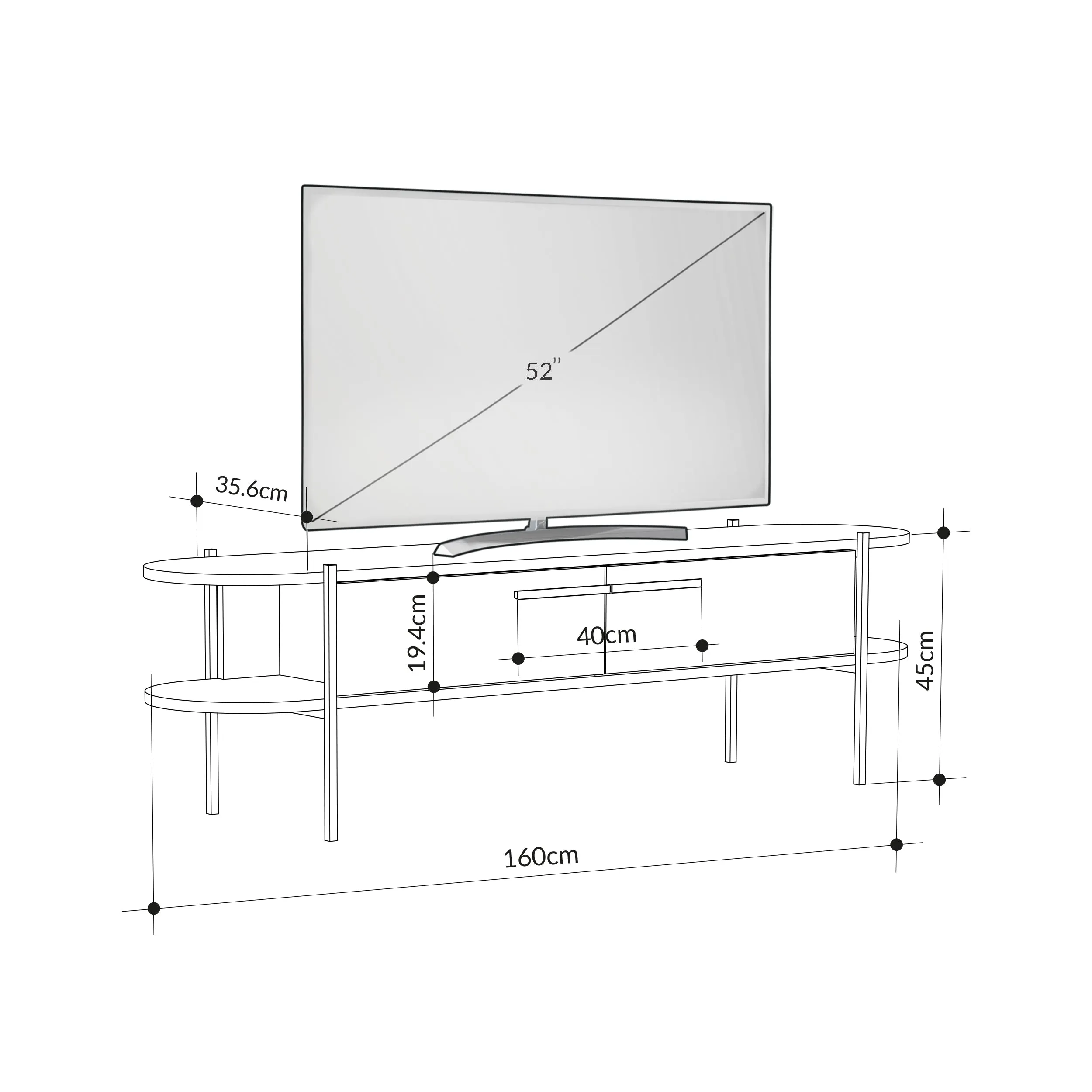 Otis Modern TV Stand Multimedia Centre Metal Leg Storage 160cm