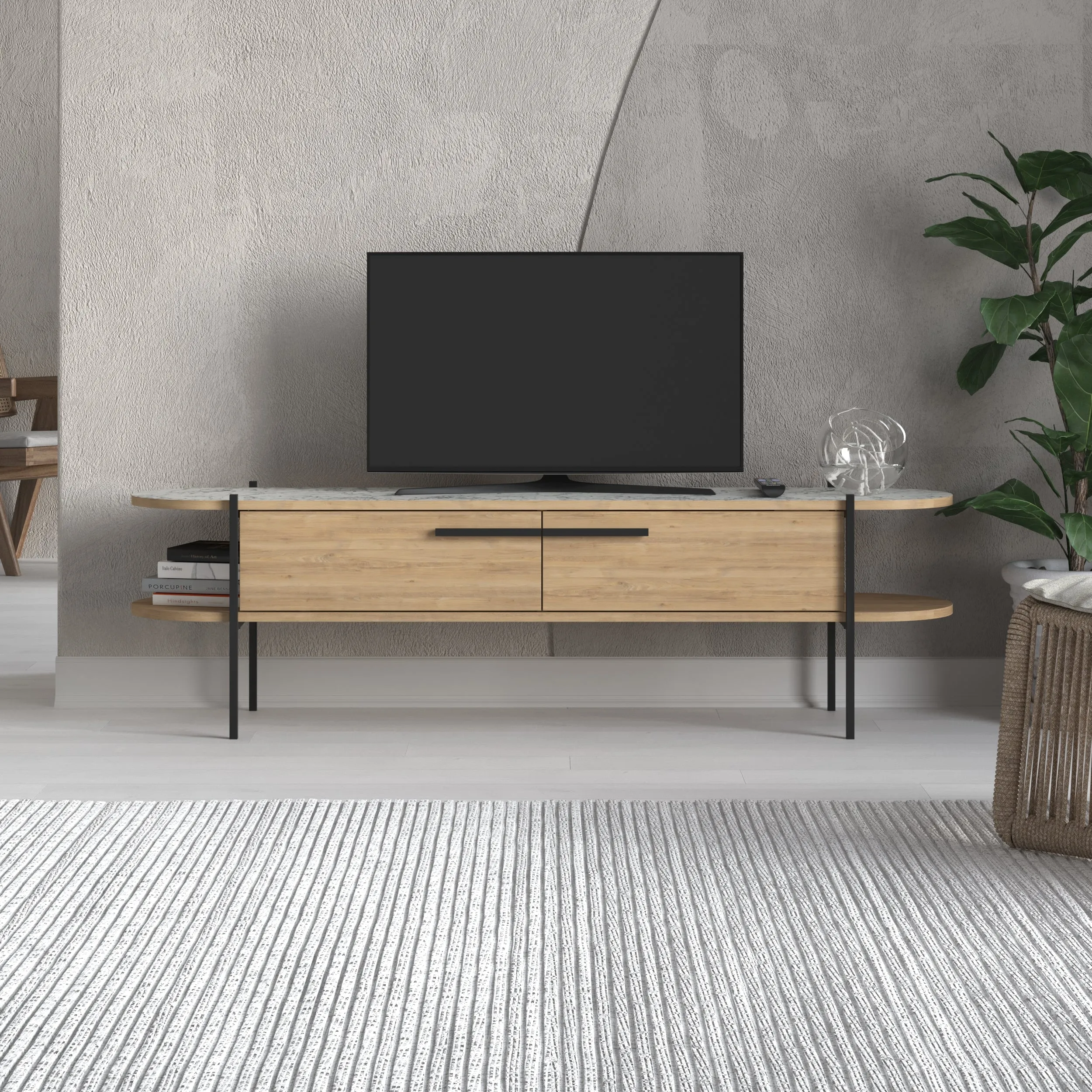 Otis Modern TV Stand Multimedia Centre Metal Leg Storage 160cm