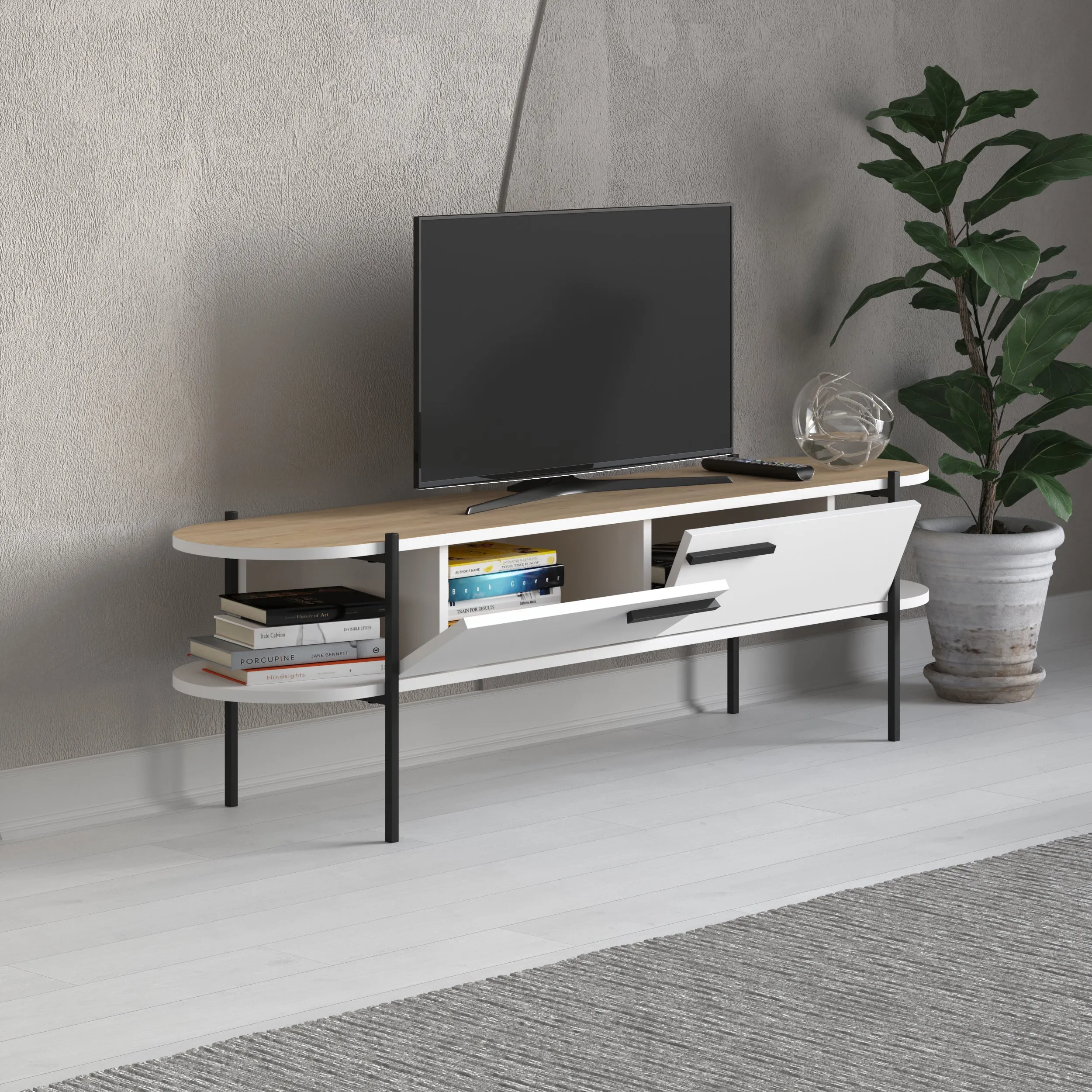 Otis Modern TV Stand Multimedia Centre Metal Leg Storage 160cm