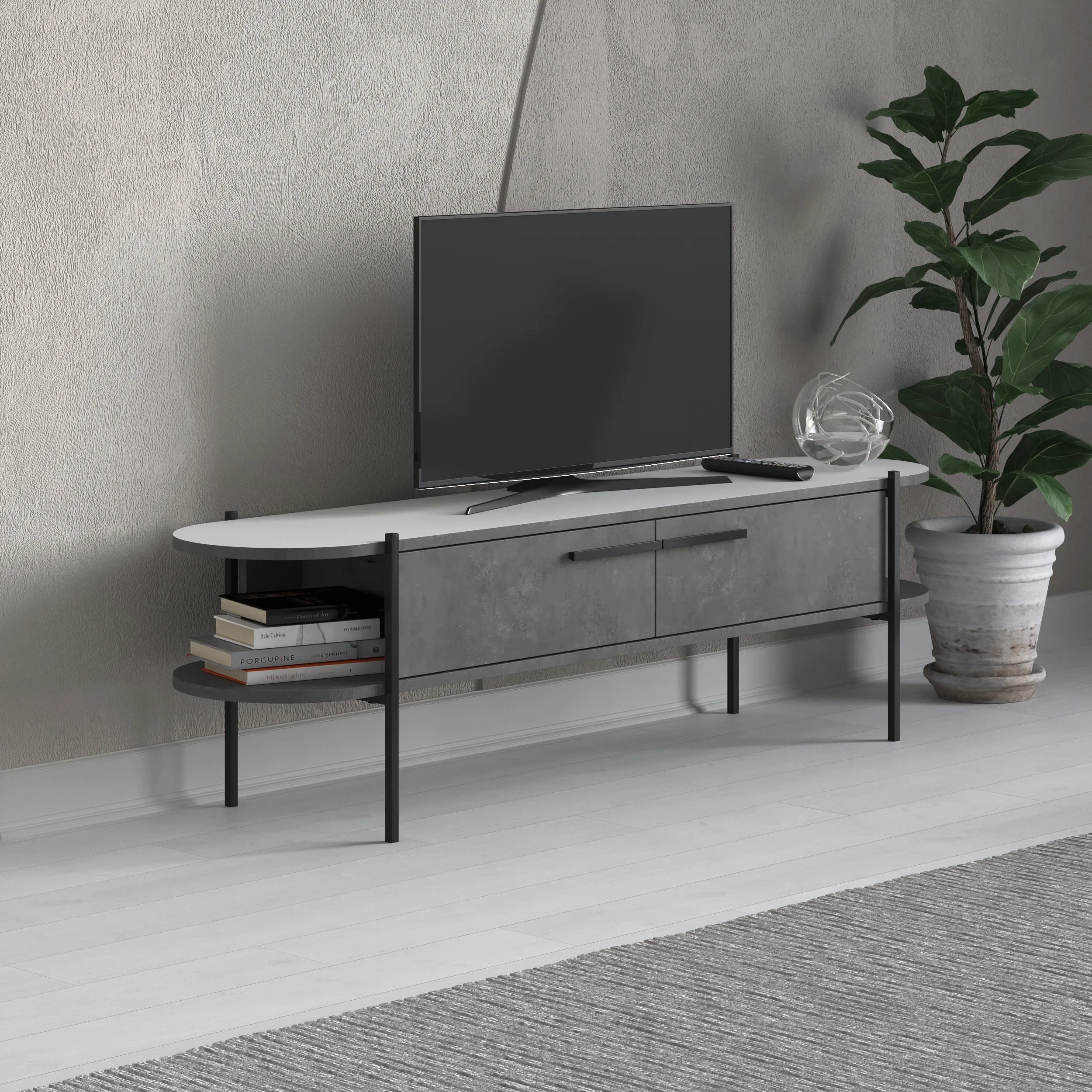 Otis Modern TV Stand Multimedia Centre Metal Leg Storage 160cm