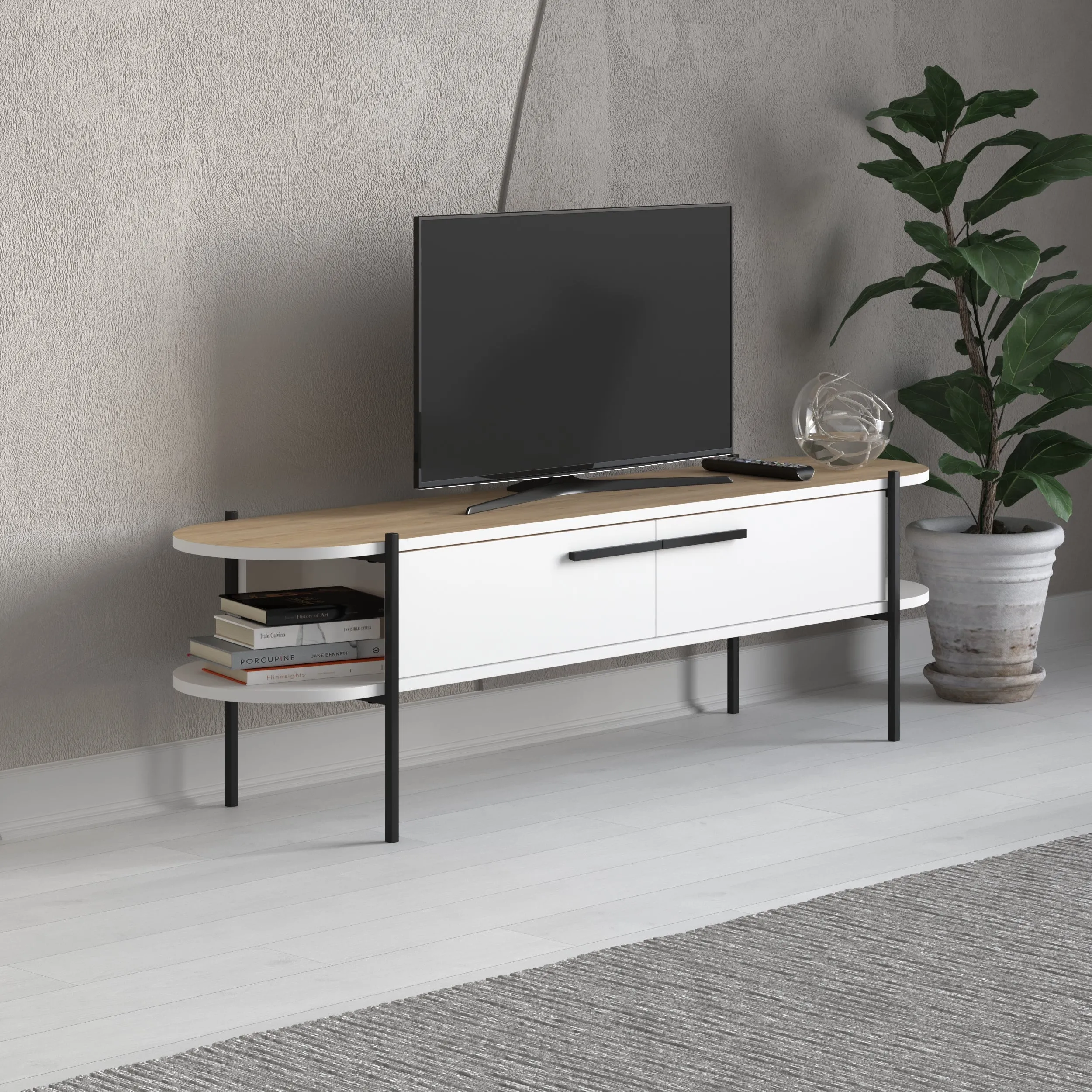 Otis Modern TV Stand Multimedia Centre Metal Leg Storage 160cm