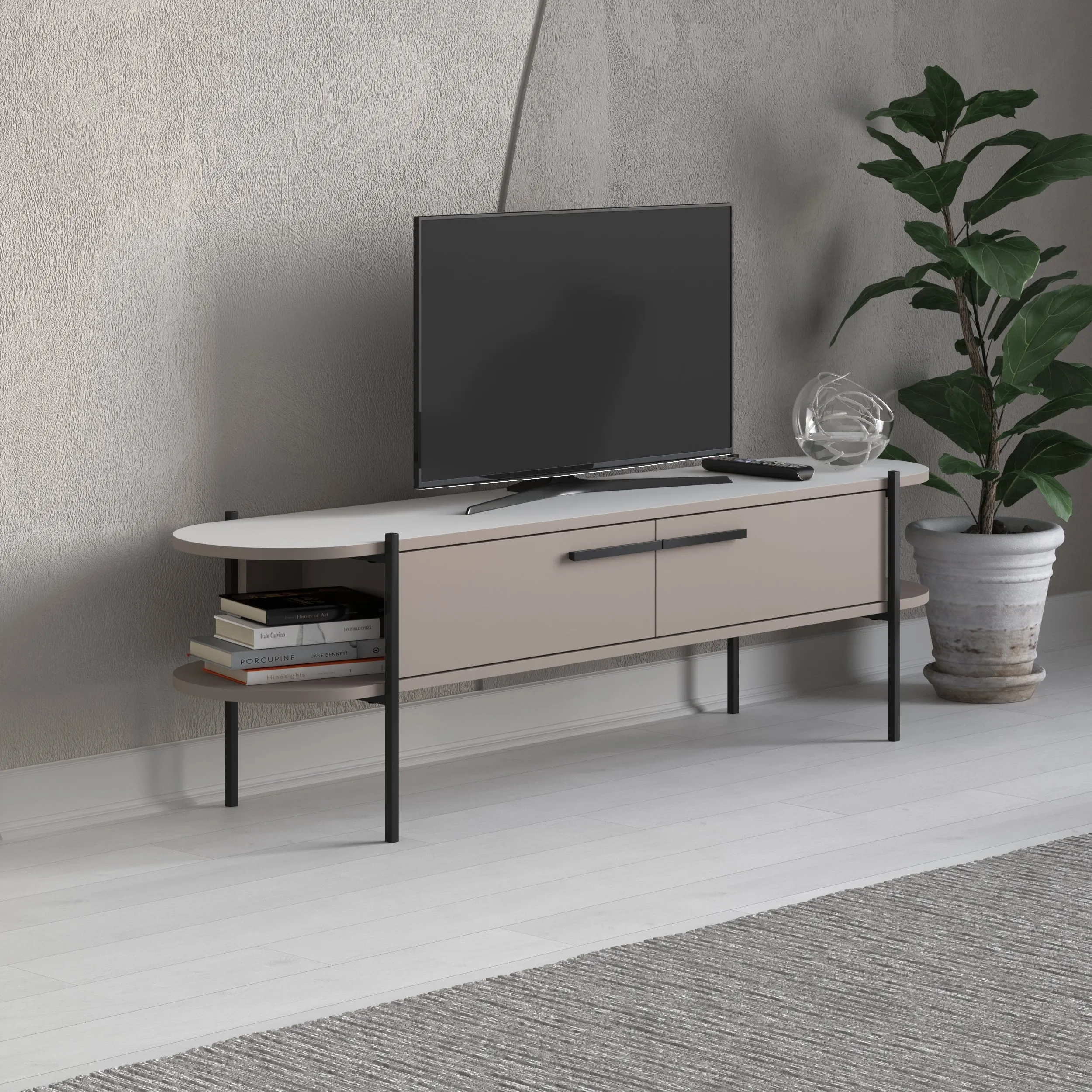 Otis Modern TV Stand Multimedia Centre Metal Leg Storage 160cm