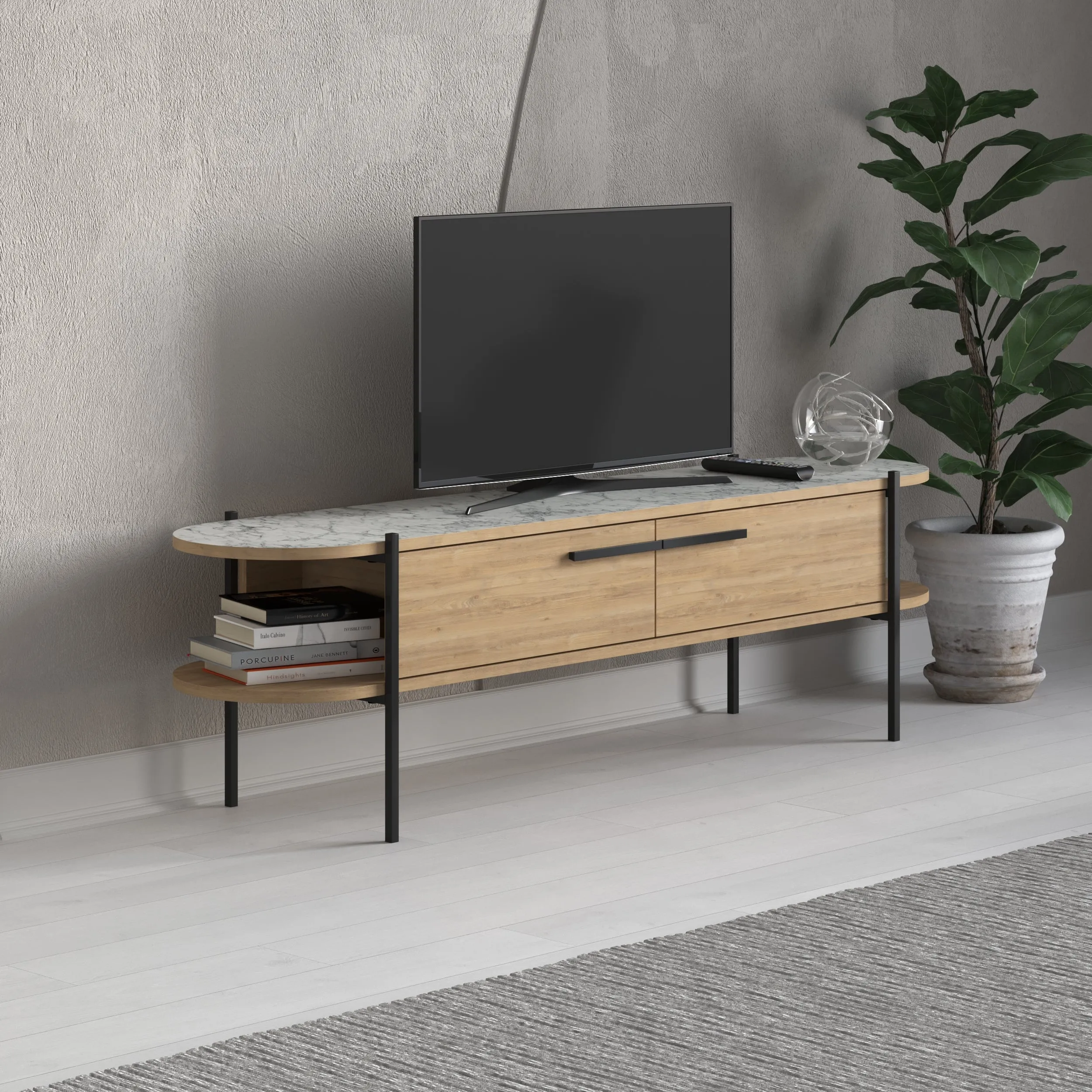 Otis Modern TV Stand Multimedia Centre Metal Leg Storage 160cm