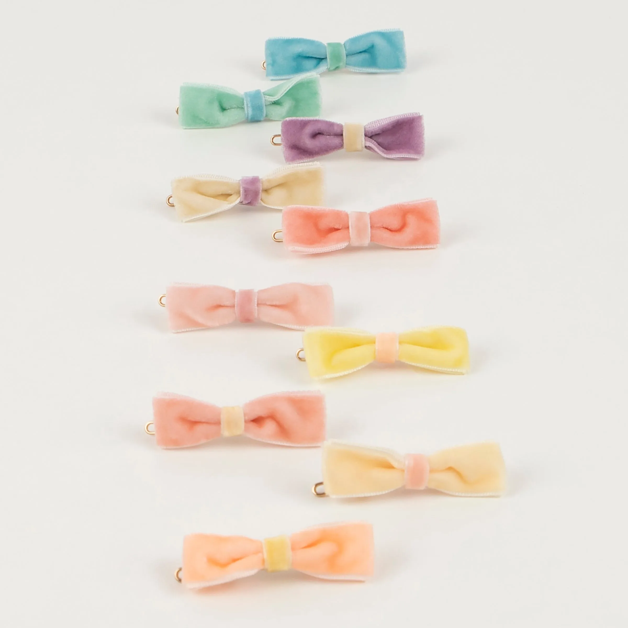 Pastel Velvet Mini Bow Clips (x 10)