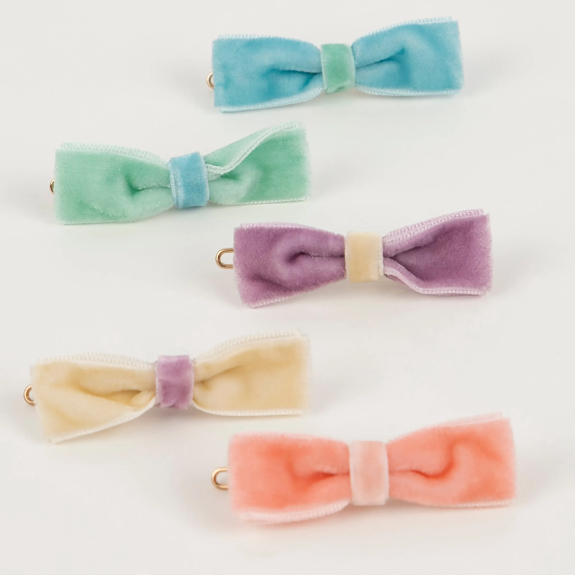 Pastel Velvet Mini Bow Clips (x 10)