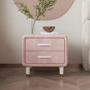 Pinkish Bedside Table with 2 Drawers in Suede