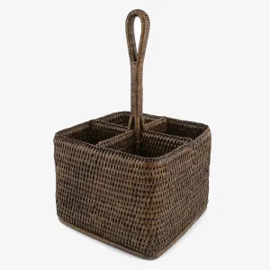 Rattan Cutlery & Condiment Basket Brown