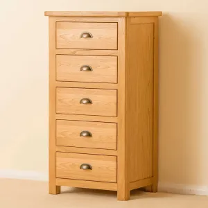 Roseland Oak 5 Drawer Tallboy Chest