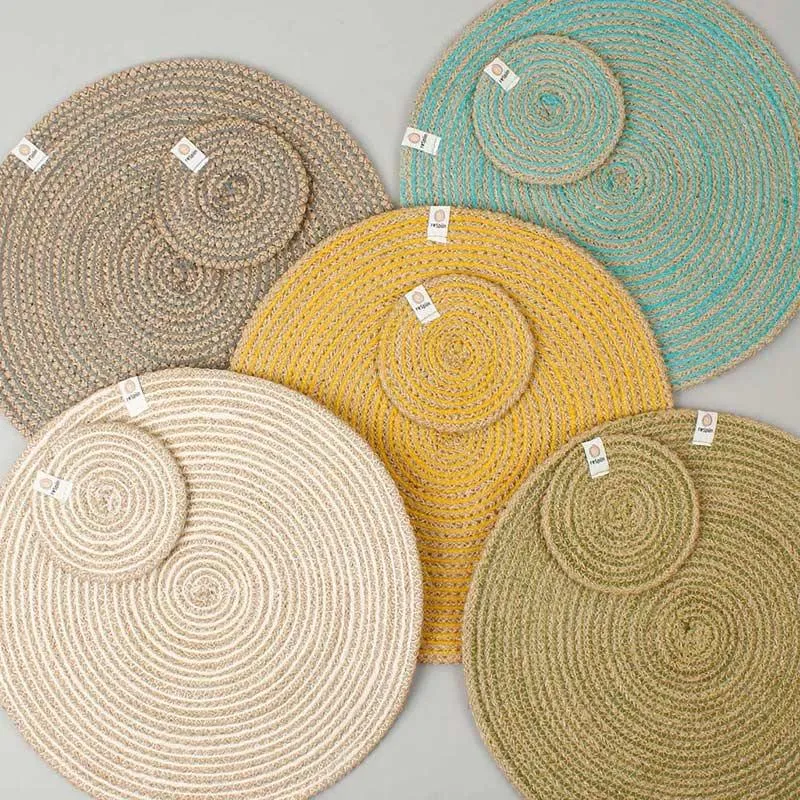 Round Spiral Jute Table Mat - Natural/White