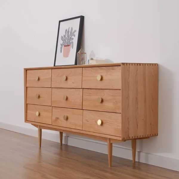 Rustic Bedroom Dresser with 9 Drawers Wooden Chest of Drawers with Gold Knobs