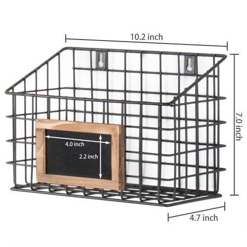 Set of 3 Wall-Mounted Rustic Wire Storage Baskets w/Chalkboard Labels