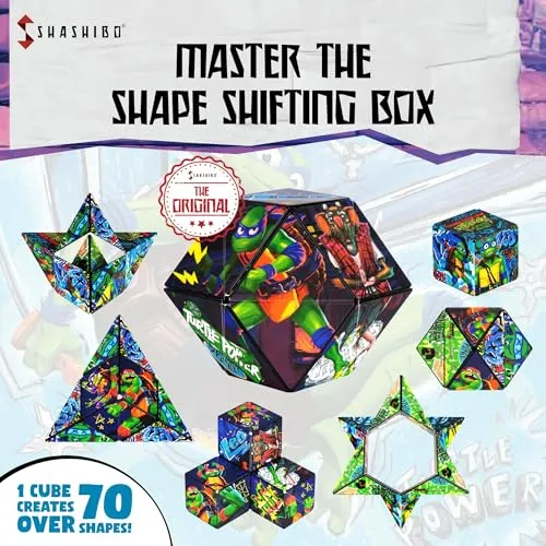 SHASHIBO Teenage Mutant Ninja Turtles Shape Shifting Box - Award-Winning, Patented Magnetic Puzzle Cube w/36 Rare Earth Magnets -Fidget Cube Transforms Into Over 70 Shapes (Leo Series 2)