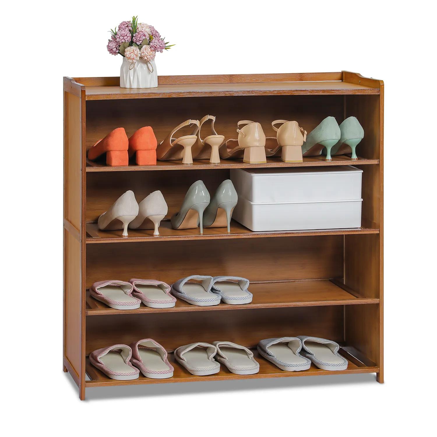 Shoe Organizer - Enclosed Back Panel - 5 Tier - Brown