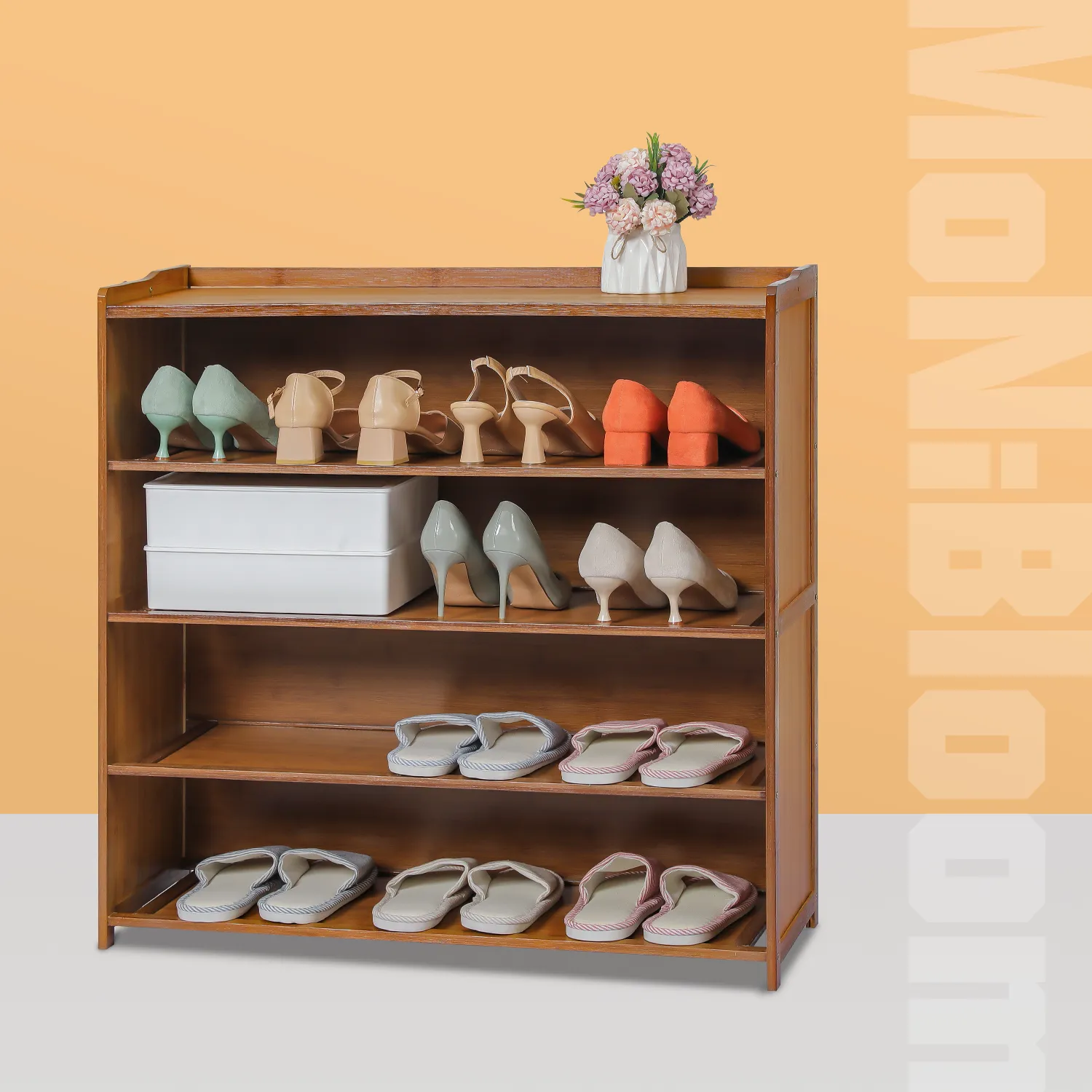 Shoe Organizer - Enclosed Back Panel - 5 Tier - Brown