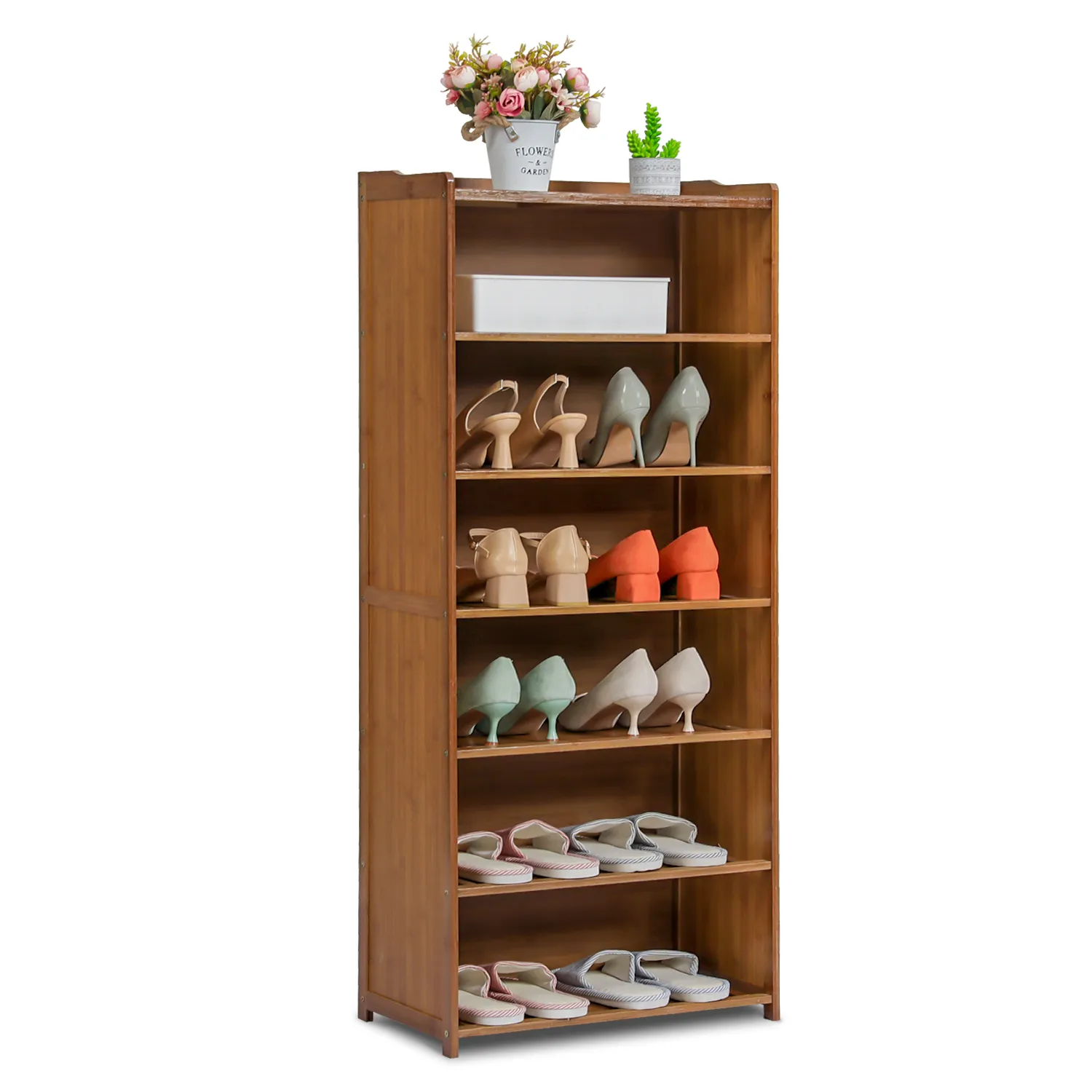 Shoe Organizer - Enclosed Back Panel - 7 Tier - Brown