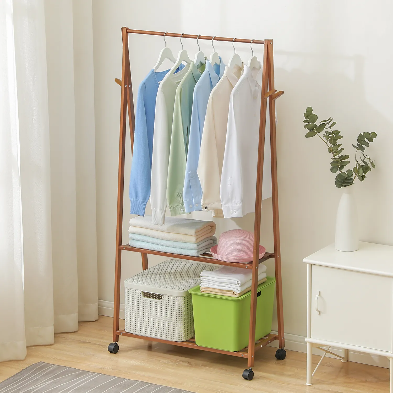 Sliding A-Frame Rack Clothes Organizer - Brown