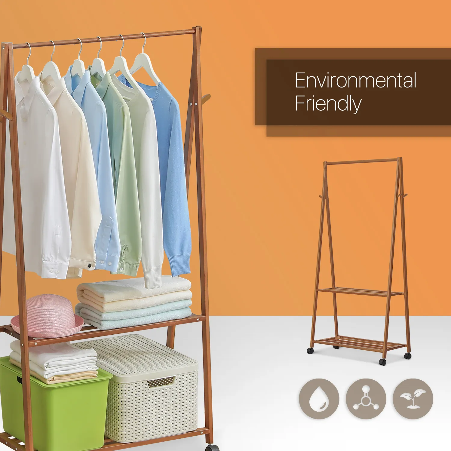 Sliding A-Frame Rack Clothes Organizer - Brown