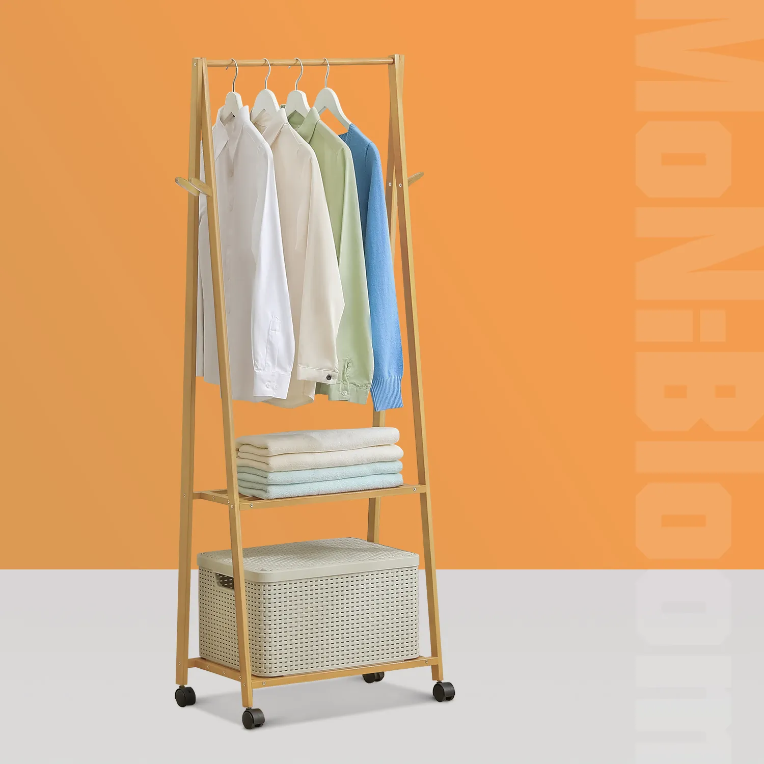 Sliding A-Frame Rack Clothes Organizer - Natural