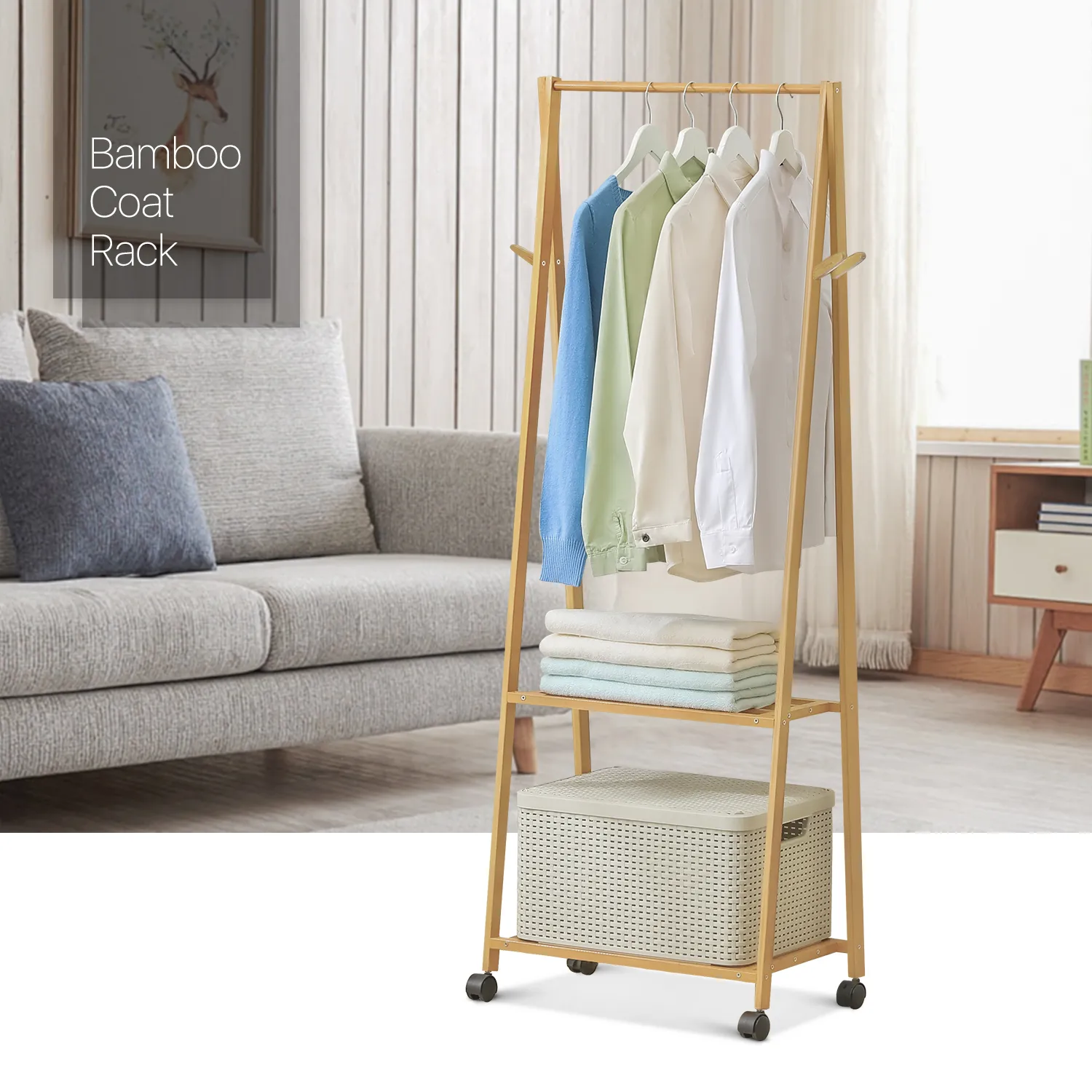 Sliding A-Frame Rack Clothes Organizer - Natural