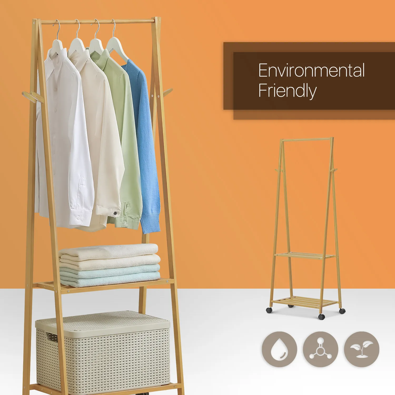 Sliding A-Frame Rack Clothes Organizer - Natural