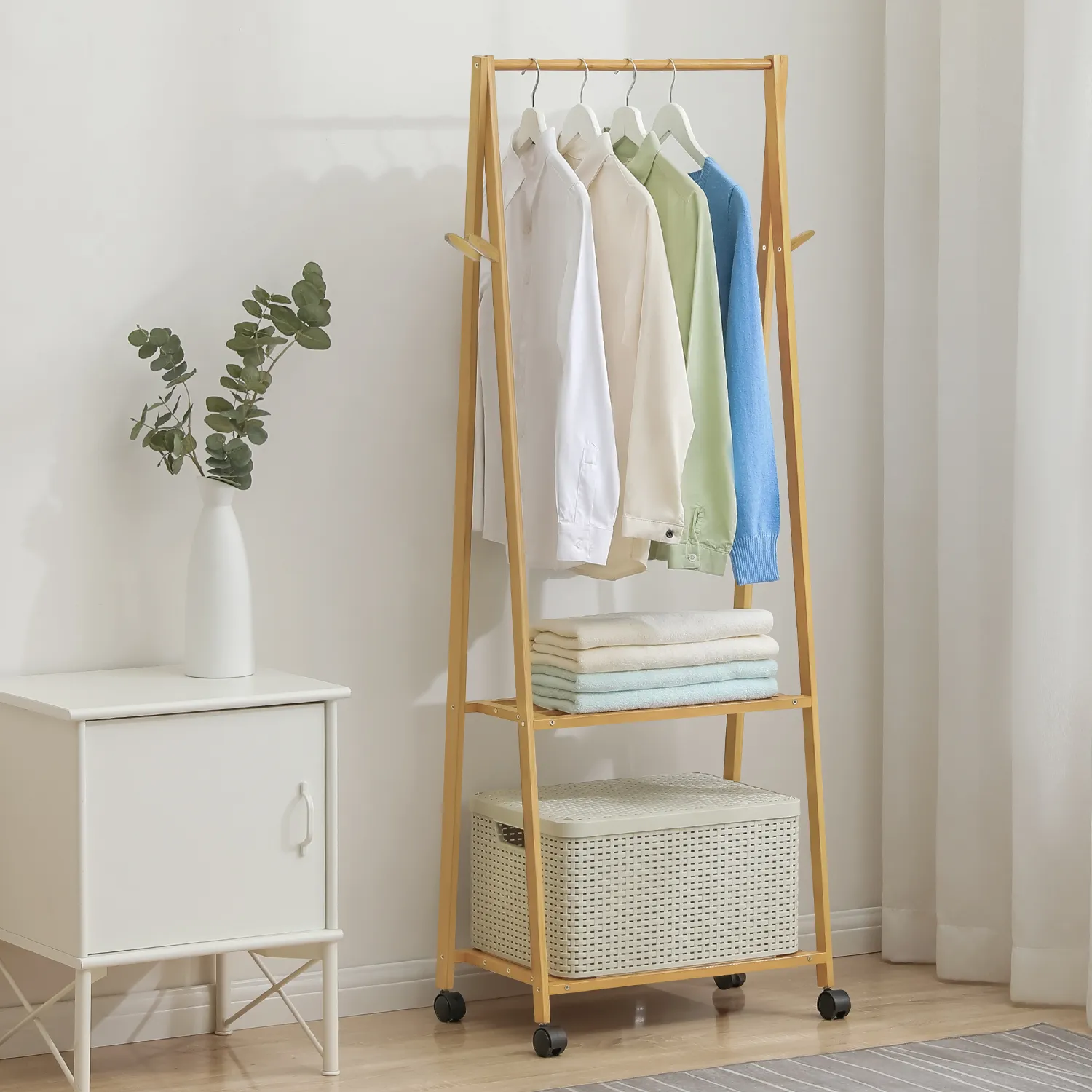 Sliding A-Frame Rack Clothes Organizer - Natural