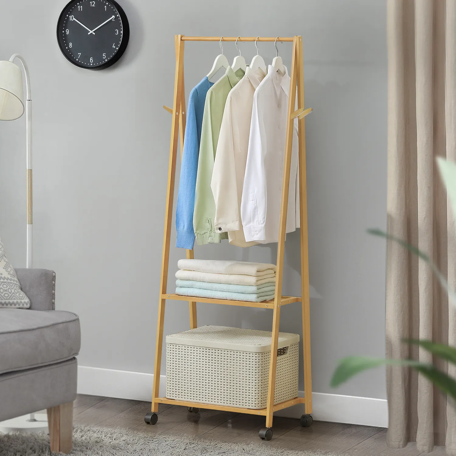 Sliding A-Frame Rack Clothes Organizer - Natural