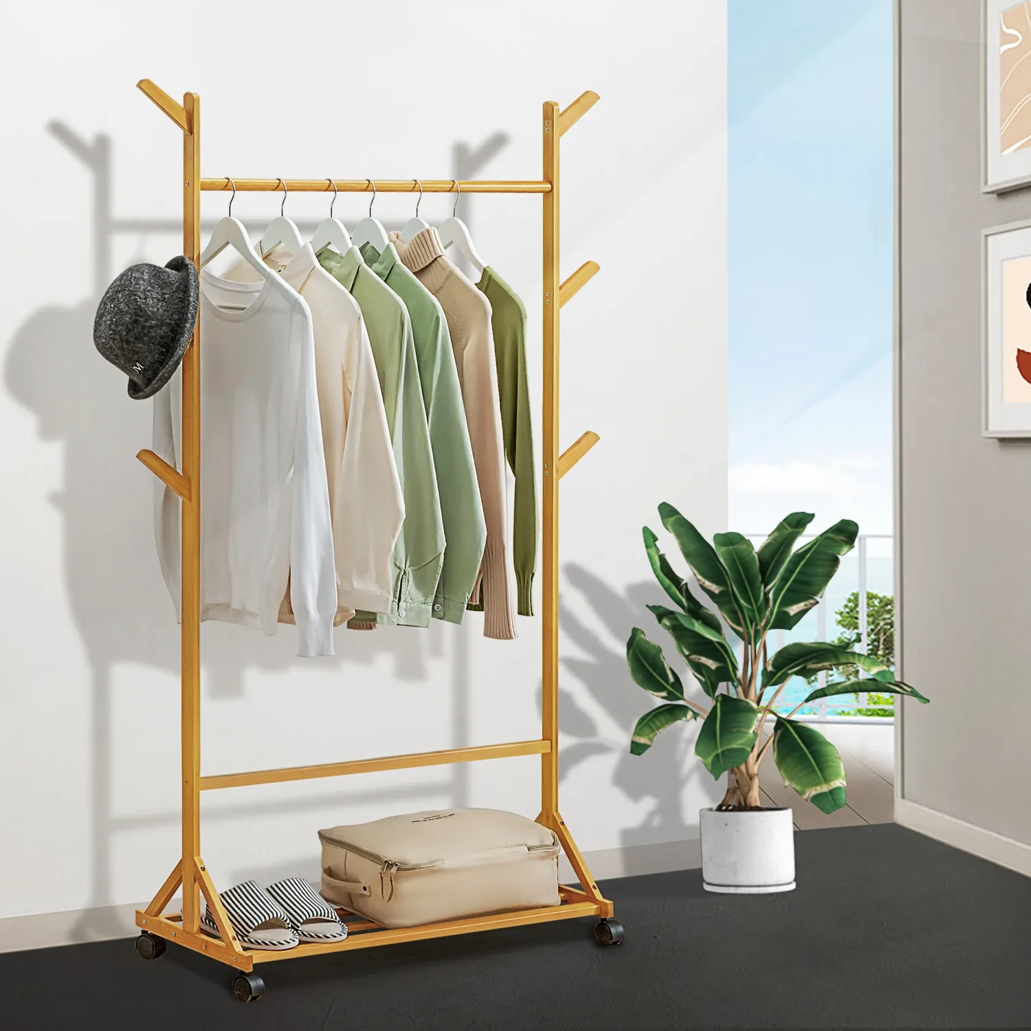 Sliding Garment Clothes Rack - Equal Top - Natural