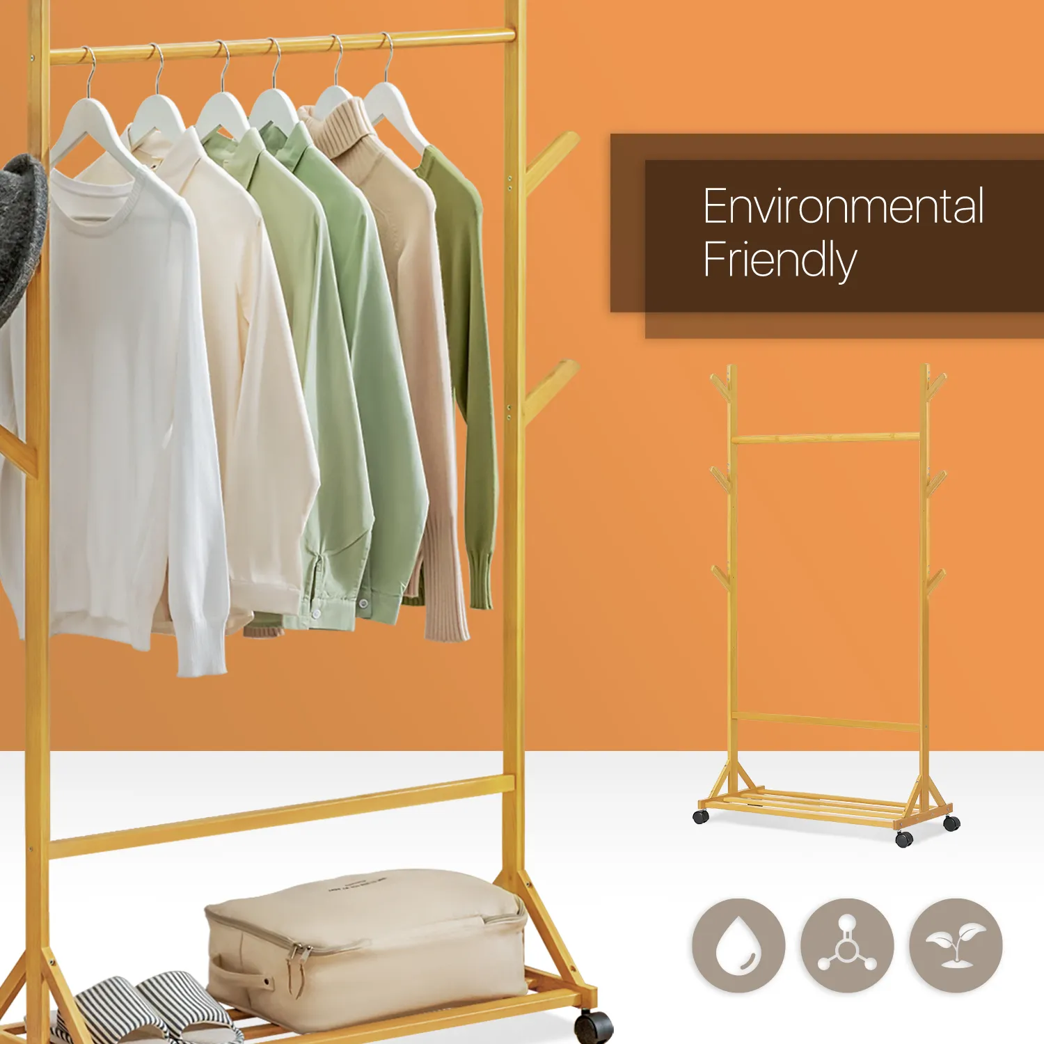 Sliding Garment Clothes Rack - Equal Top - Natural