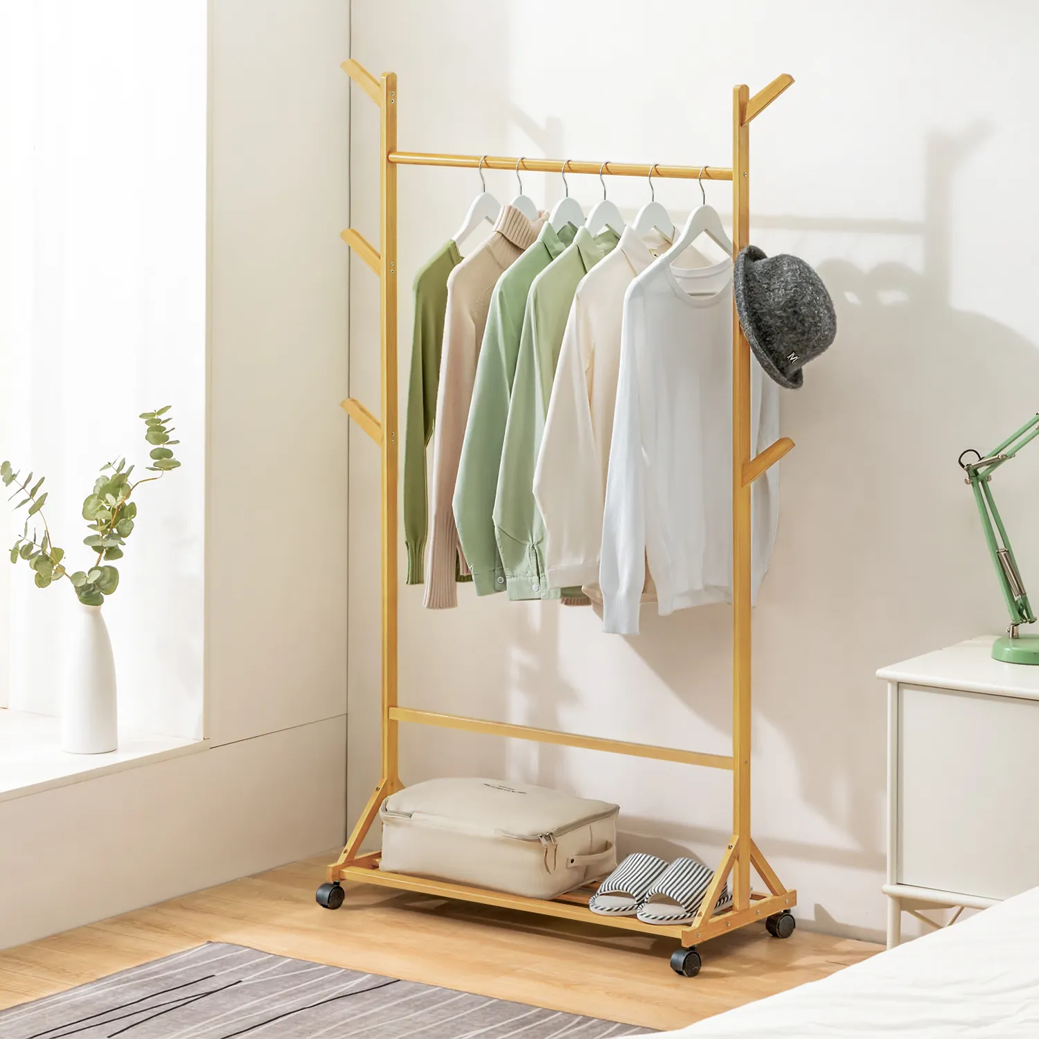 Sliding Garment Clothes Rack - Equal Top - Natural