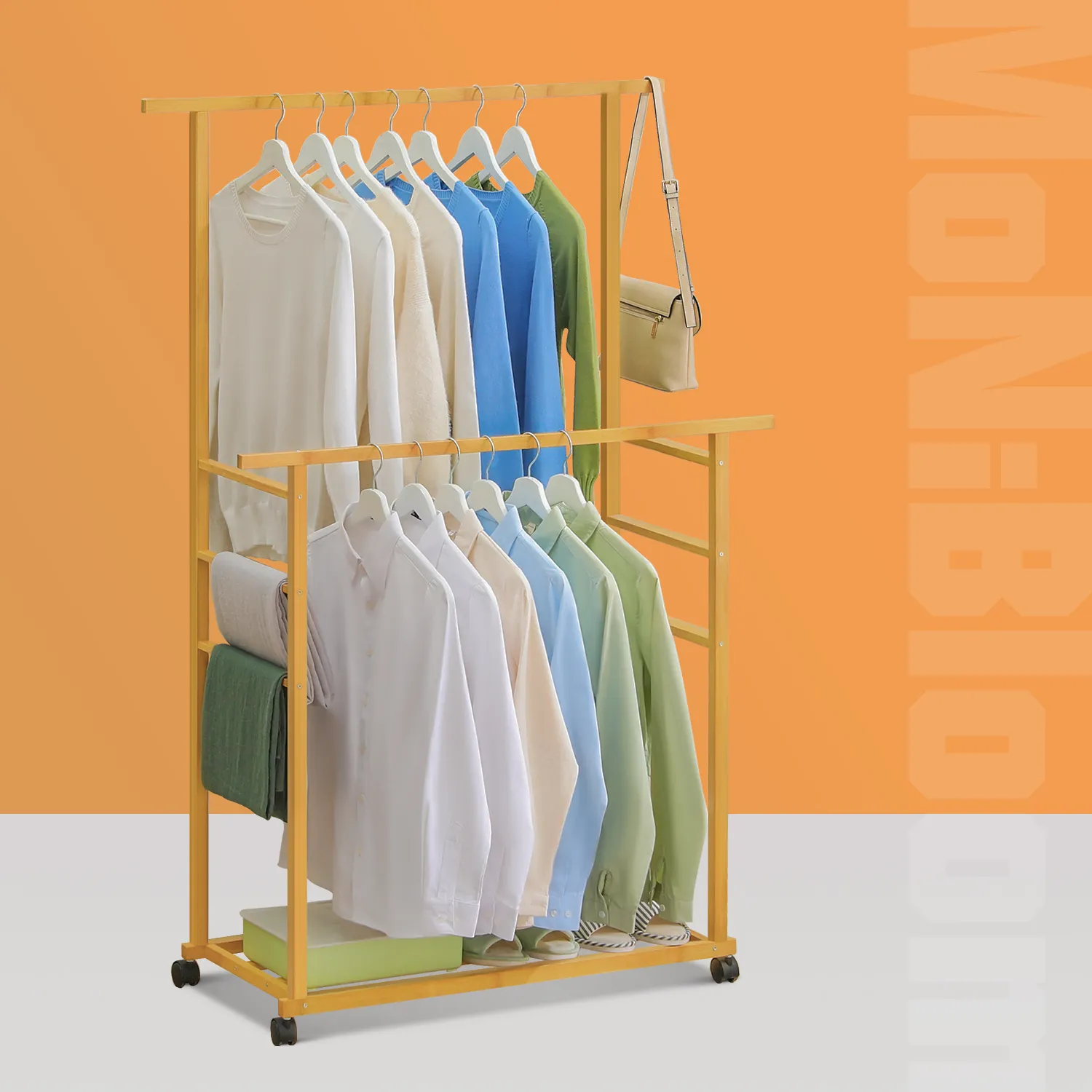 Sliding Garment Double Hanging Clothes Rack - Natural