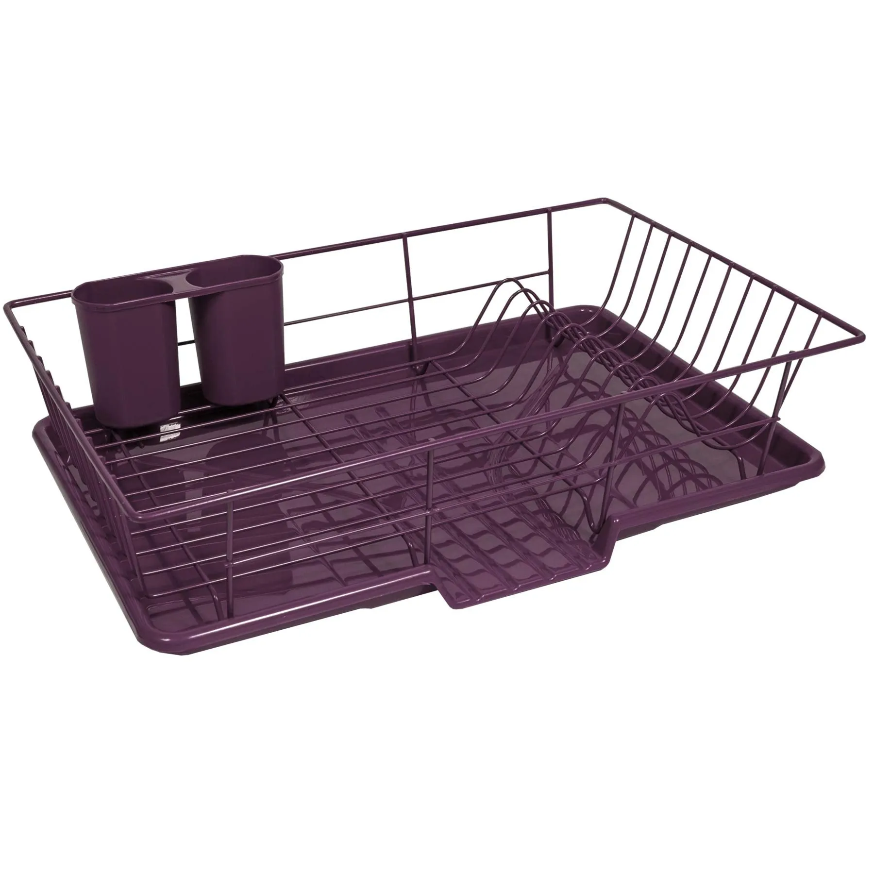 Sweet Home Collection 3 Piece Dish Drainer Rack Set with Drying Board and Utensil Holder, 12" x 19" x 5"(Pack of 1), Eggplant