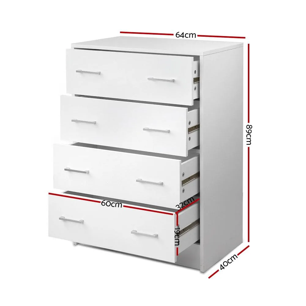 Tallboy 4 Drawers Storage Cabinet - White