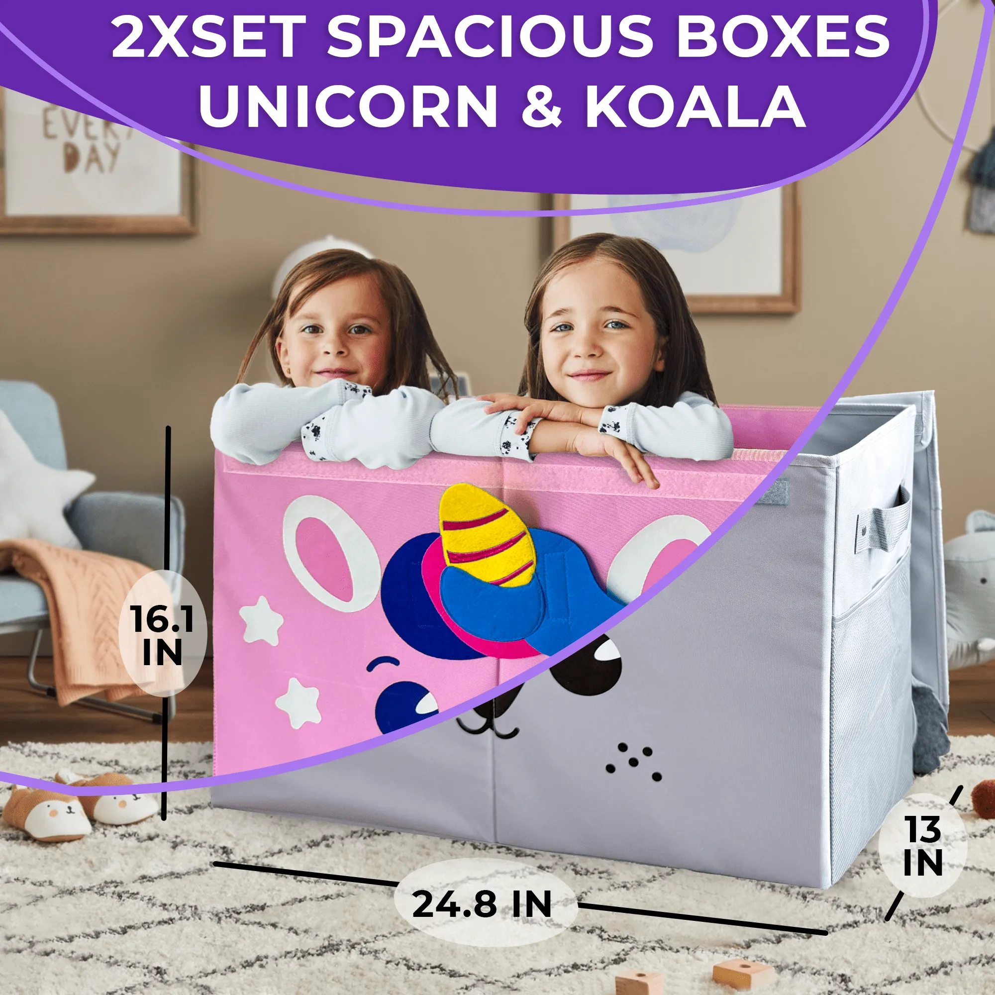 Toy Storage Box for Kids | Set of 2 Unicorn & Koala