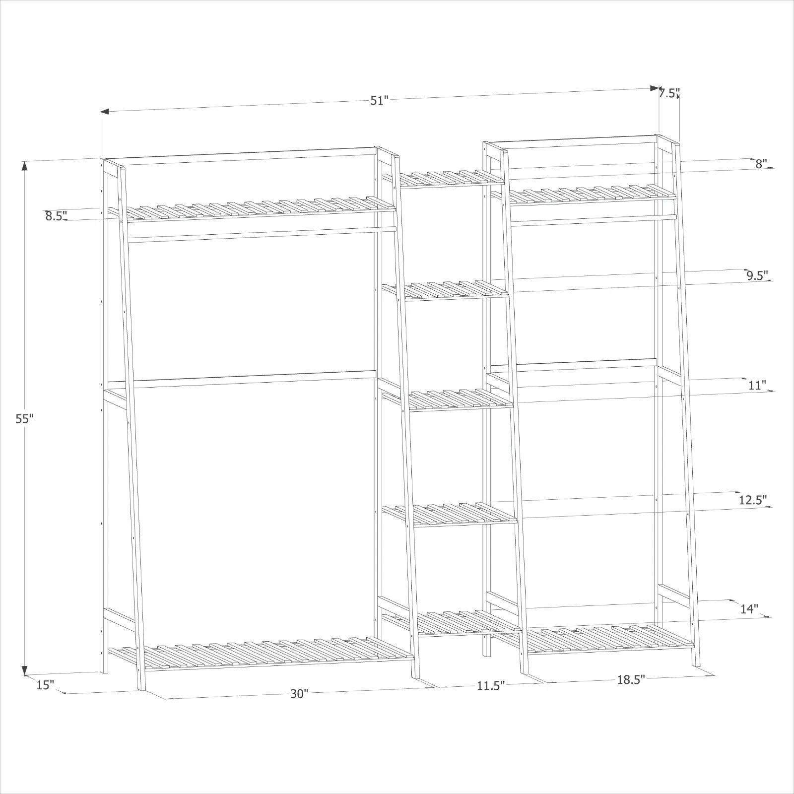 Trapezoid Garment Cabinet Clothes Organizer - Double Rack - Brown