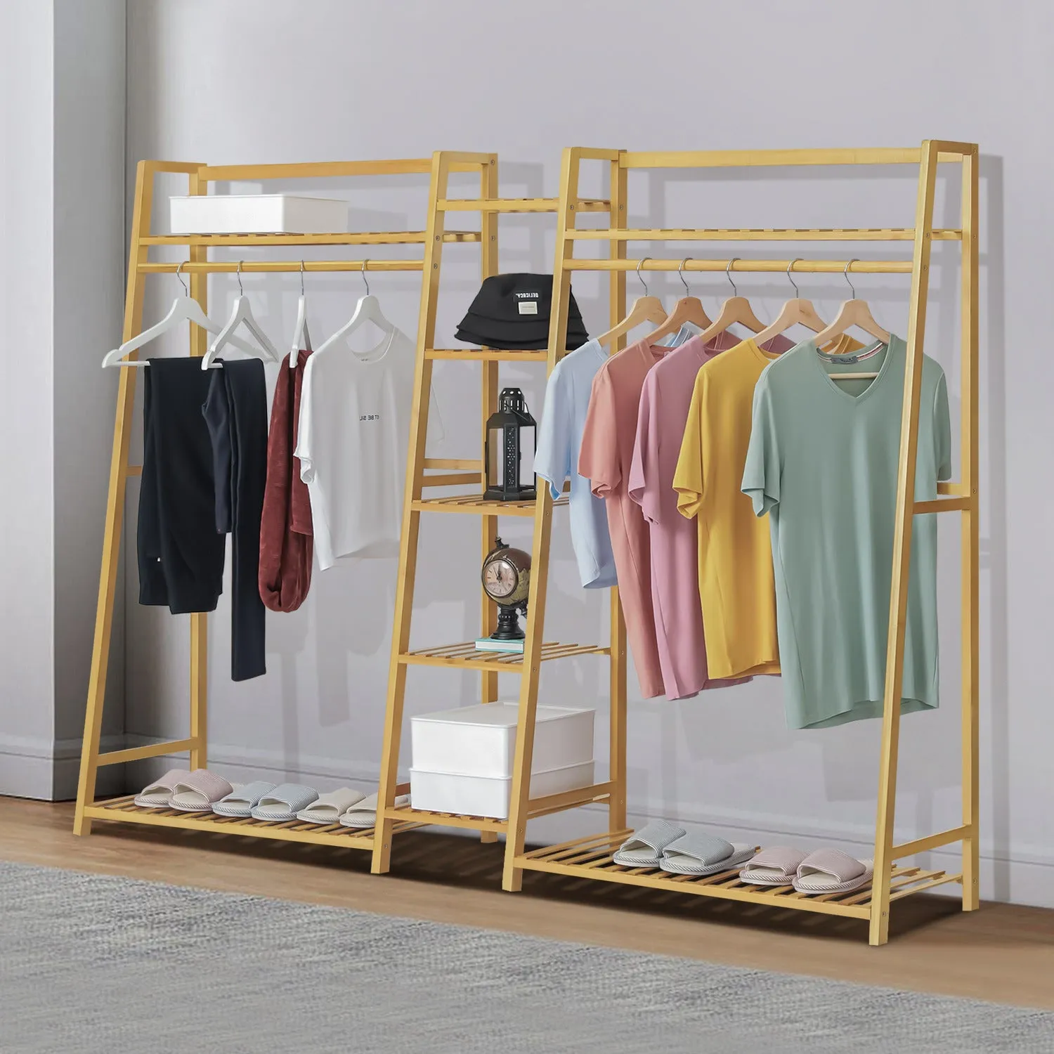 Trapezoid Garment Cabinet Clothes Organizer - Double Rack - Natural