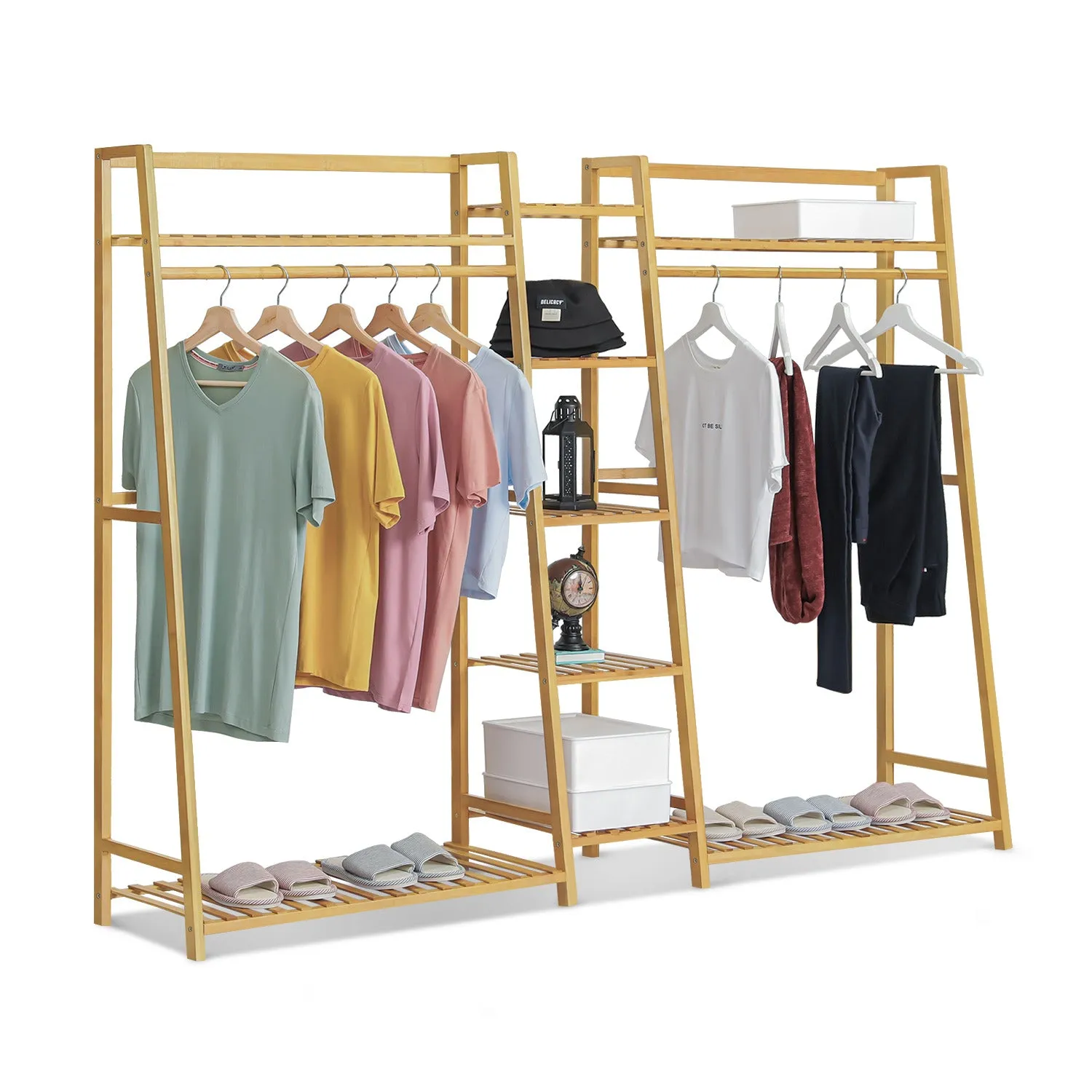 Trapezoid Garment Cabinet Clothes Organizer - Double Rack - Natural