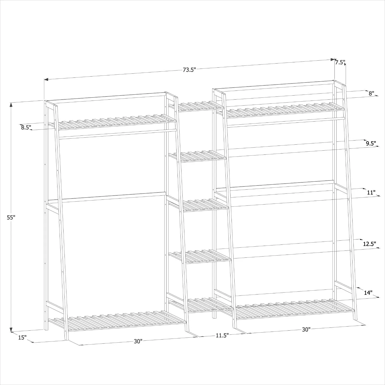 Trapezoid Garment Cabinet Clothes Organizer - Double Rack - Natural