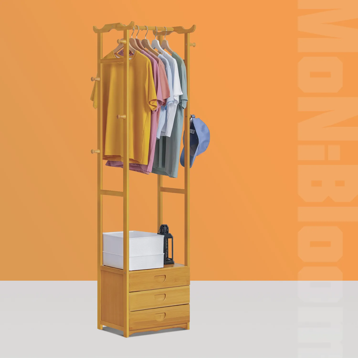 Triple Drawer Garment Hanging Stand Rack - Natural