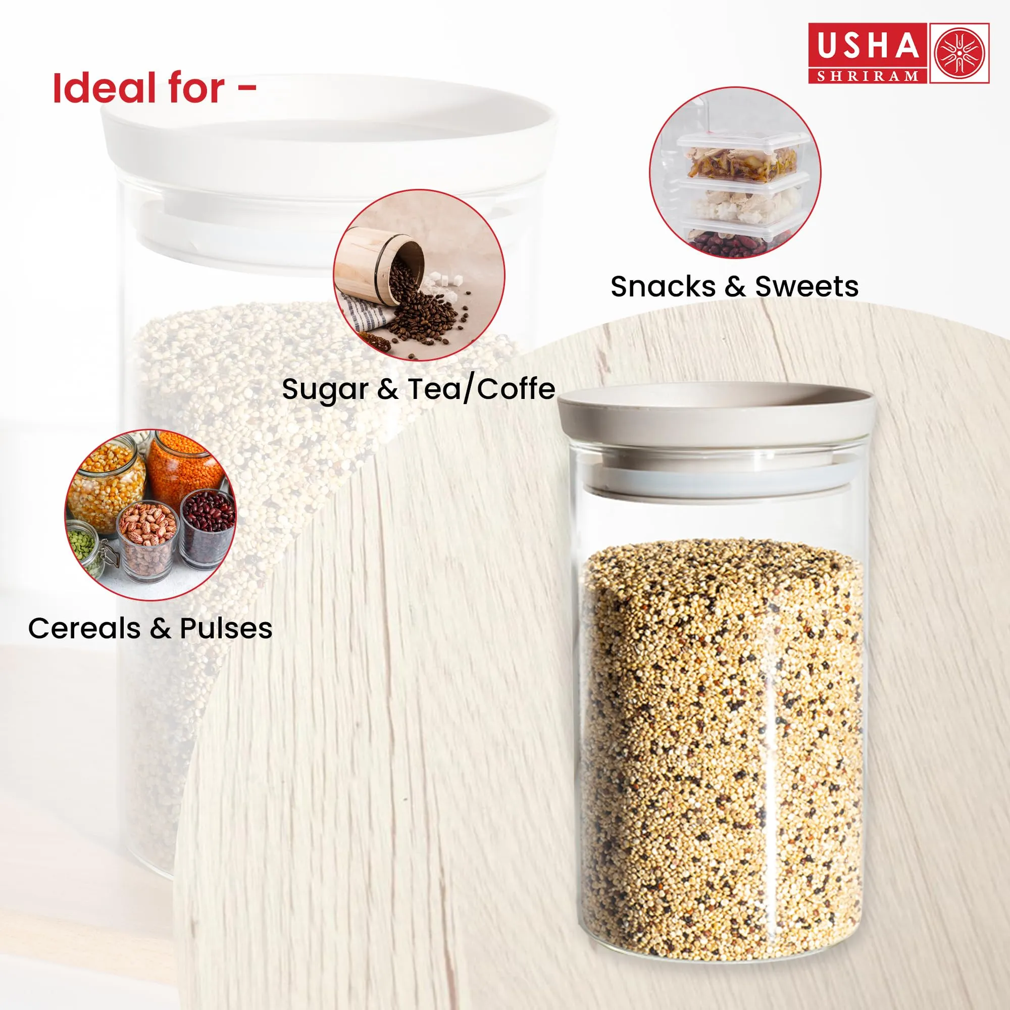 USHA SHRIRAM Food Storage Conatiner with Airtight Lid | Borosilicate Glass Container For Kitchen Storage Set| Glass Container With Lid For Fridge Storage| Borosilicate Bowl (4 Pcs - 1L each)