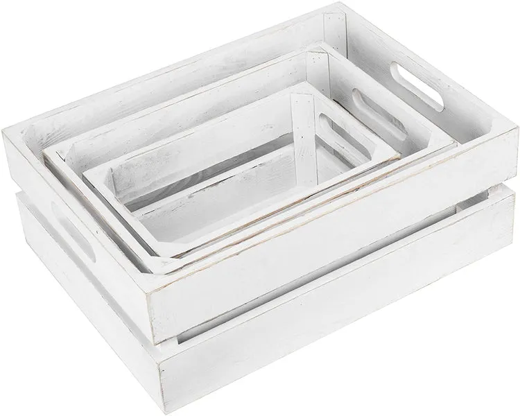 Vintage White Wood Nesting Storage Crates, Set of 3