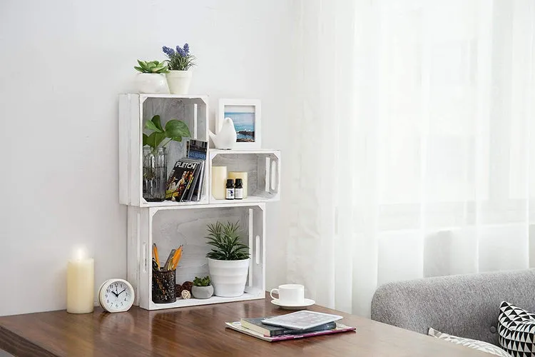 Vintage White Wood Nesting Storage Crates, Set of 3